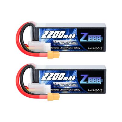 Zeee 3S LiPo Battery, 2200mAh, 11.1V, 120C, with XT60 Plug, 2-Pack, for RC Helicopters, Airplanes, FPV Drones, and More