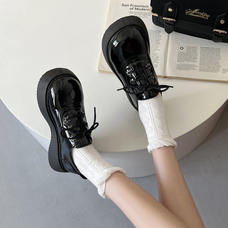 Size 35-42, large size women's shoes 41 fat feet British style small leather shoes women's spring new platform-soled student uniform single shoes