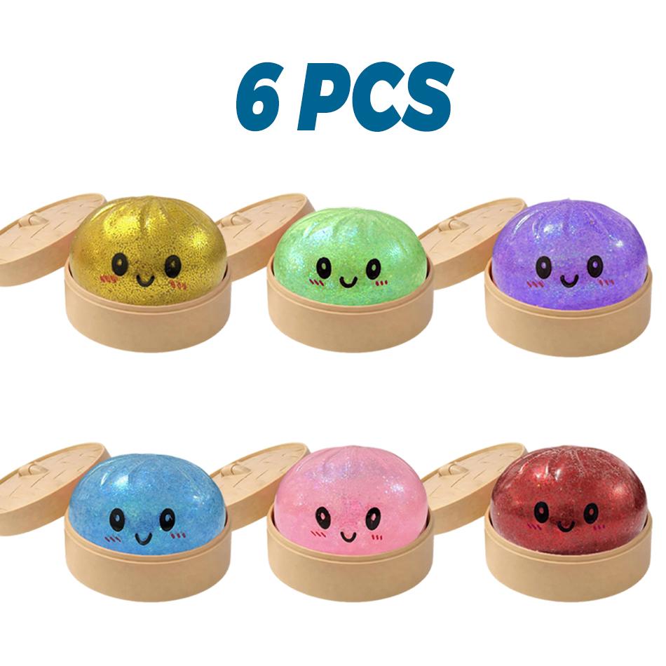 1-6pcs Glitter Anti-Stress Squeeze Toy for Adults, Simulation Colorful Dumpling Squeezable Squishy Toy