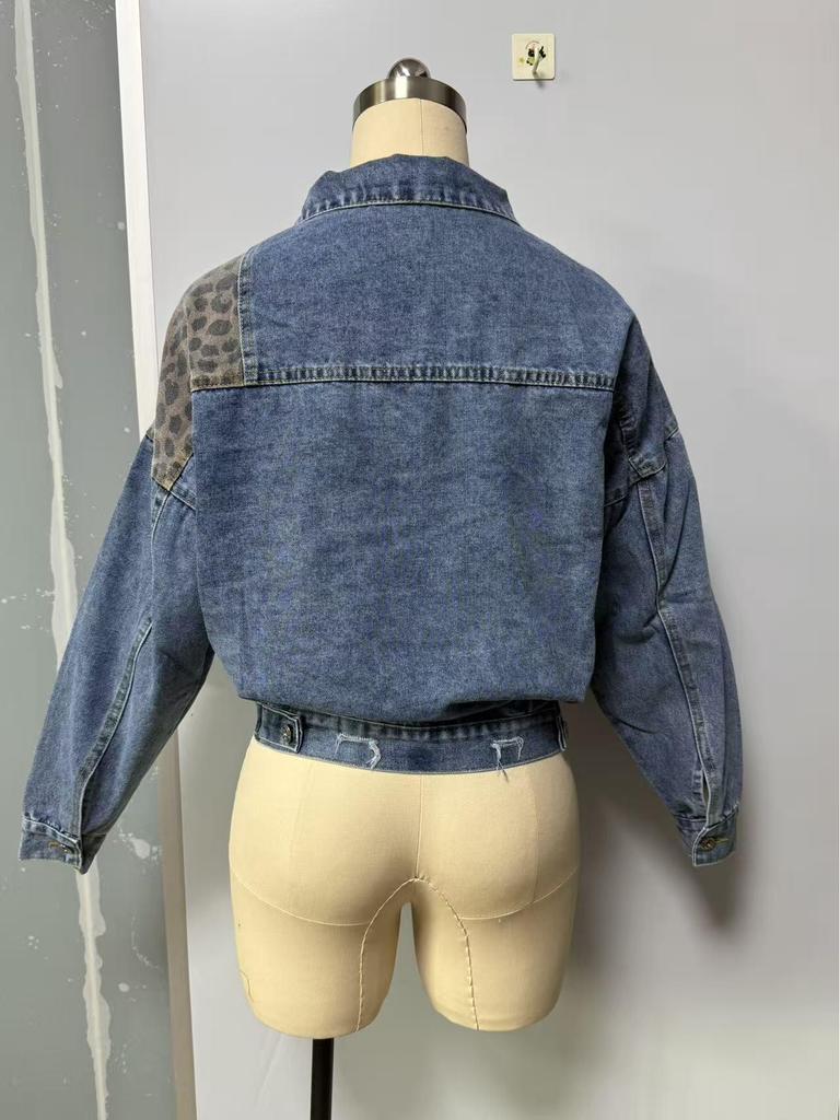 Leopard Print Denim Short Jacket for Women - European & American Spring/Autumn Collection
