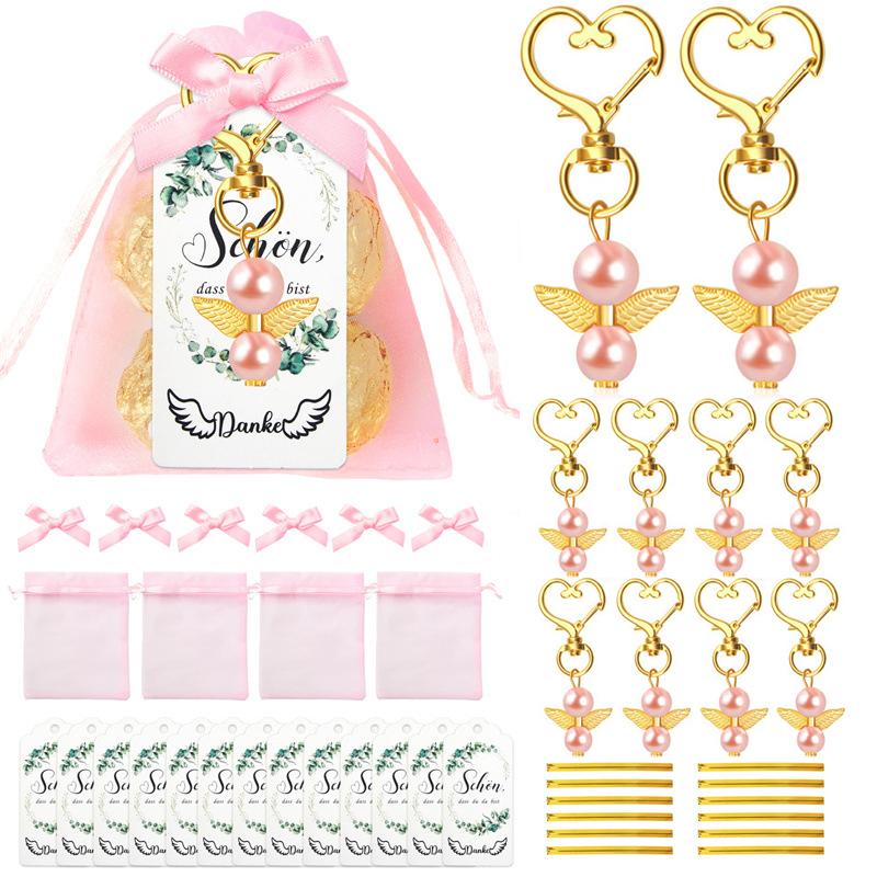 

10 Sets Baby Shower Party Favors Baby Shower Angel Keychains Cards Organza Bags For Baptism Party