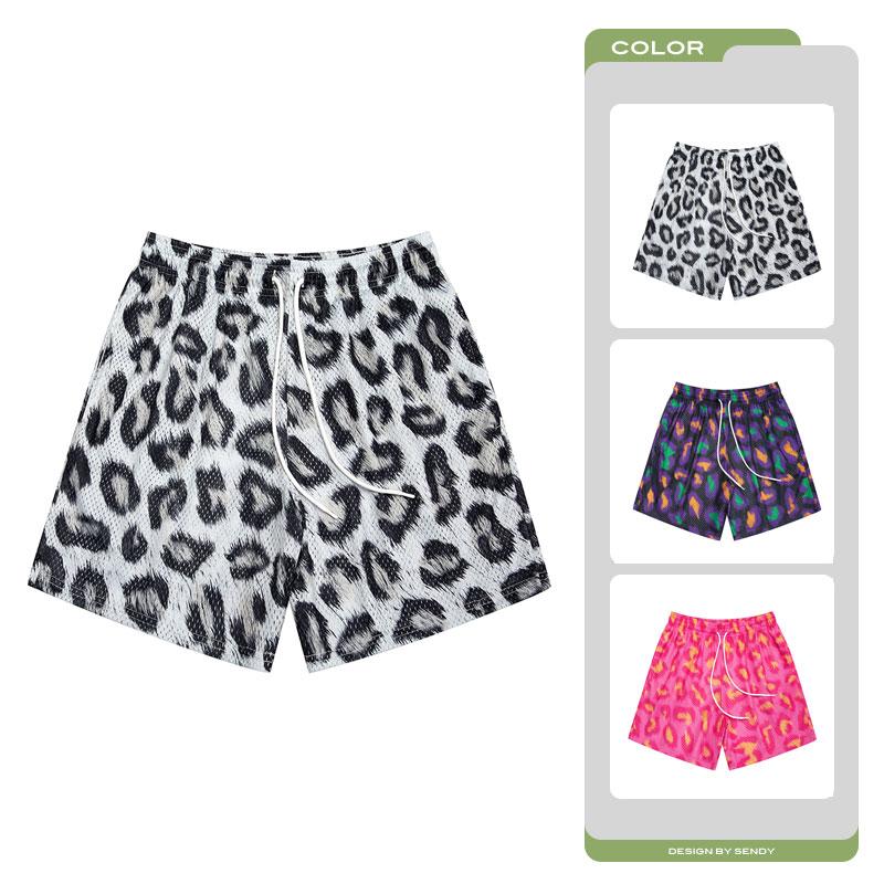 

New Summer Shorts American Loose Couple s Sport Leopard Print Fashion Men s Casual Basketball Pants 2XL фіолетовий