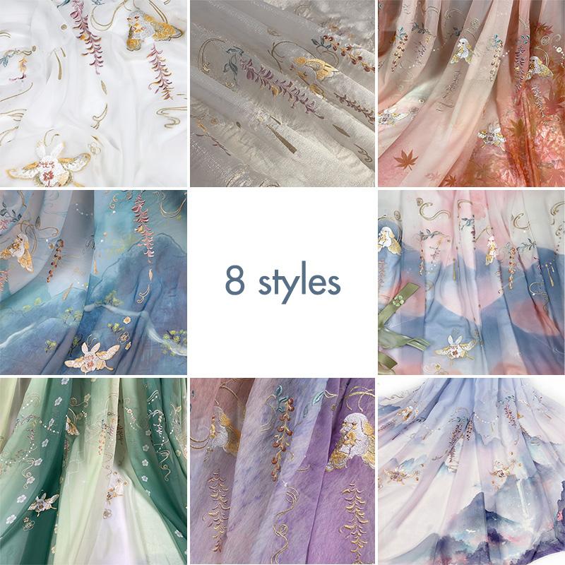 1/3/5M starożytny styl gradientowy Hanfu tkanina króliczek glicynia drukowany szyfon haft tkanina do szycia diy kostium Hanfu sukienka