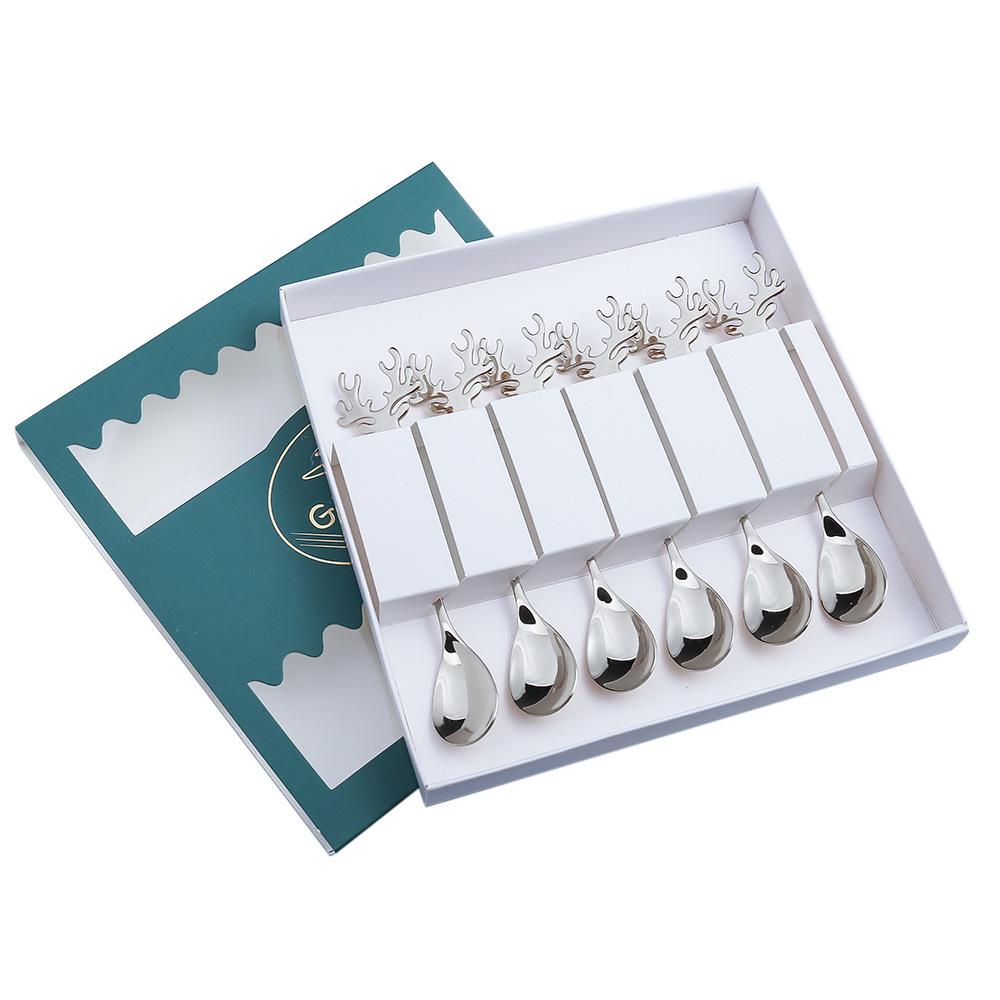 Reindeer-Themed 304 Stainless Steel Coffee and Dessert Mixing Spoon Gift Set In Cute Christmas Box