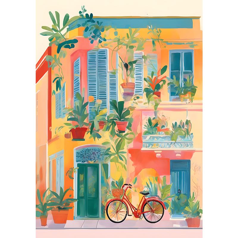 Vibrant Mexican Building Poster Colorful Floral Botanical Landscape Canvas Prints Painting Wall Art for Home Room Decor