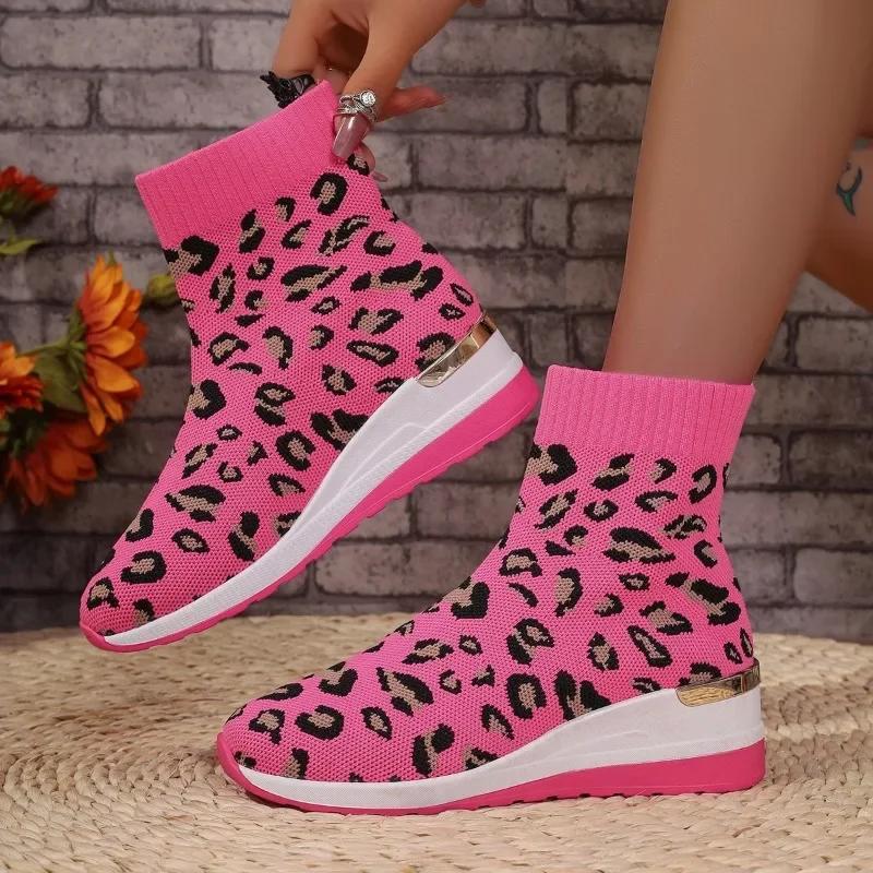 Fashion 2025 New Women's Knitted Ankle Boots Women's New Autumn Chunky Heel Round Head Elastic Fashion Sock Boots
