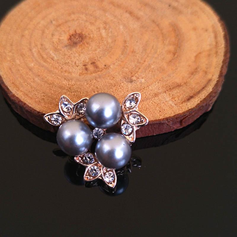 2015New 100Pcs 20mm Pearl Flower and Gold Leafs Rhinestone Flatback Embellishment Button for DIY Hair Accessories HZ256