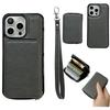 For iPhone 16 Pro Max Case Detachable Zipper Card Bag PU+TPU Kickstand Phone Case with Strap