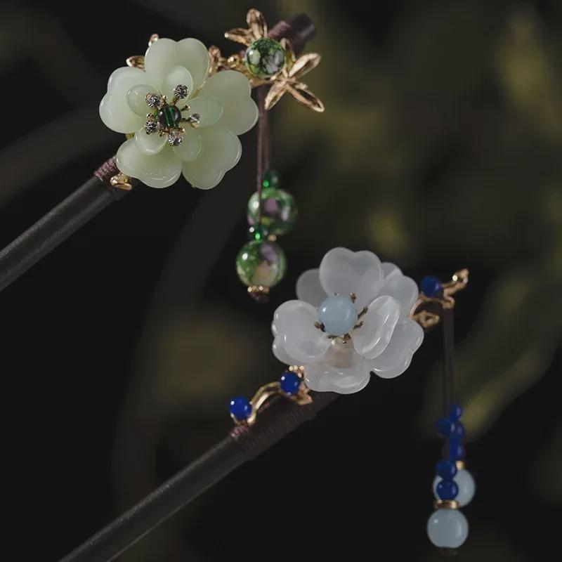 Ancient Style Ebony Imitation Wooden Tassel Hairpin - Hanfu Accessory for Women