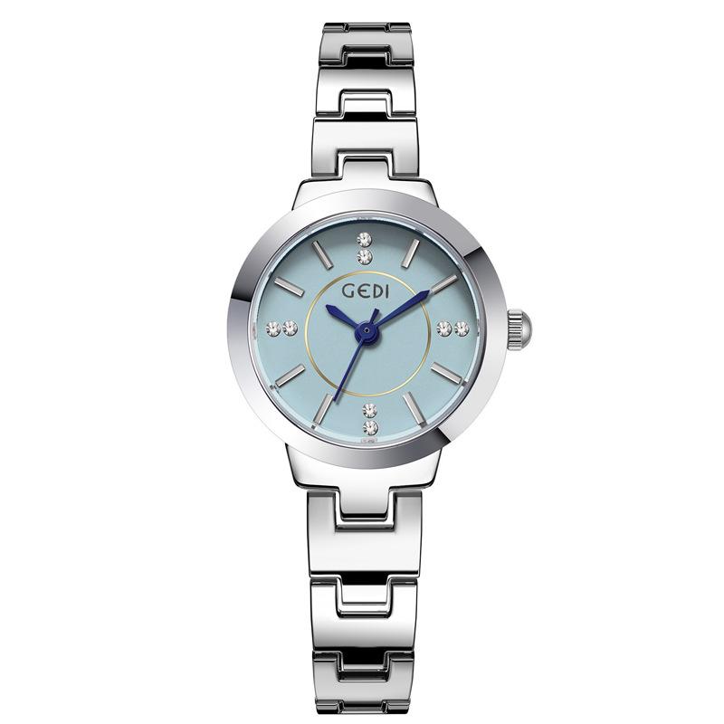 GEDI Luxusmarken-Uhr Damen Mit Diamanten besetzte Studentenuhren Wasserdicht Silbernes Armband Damenmode Quarz-Armbanduhren Geschenk