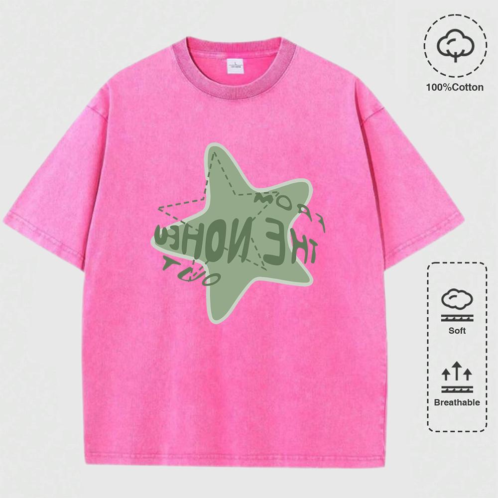 Graffiti Pentagram Print Washed T Shirt Mans O-Neck Casual Fashions Top Cotton Loose Clothes Men T-Shirts