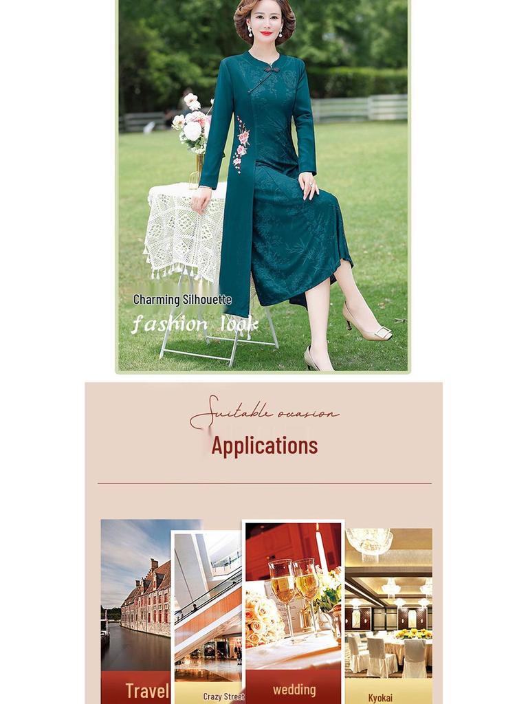 Mamas ethnischer Stil Frühlings-Cheongsam: Elegantes zweiteiliges Hochzeits- und Abendkleid für Frauen mittleren Alters und ältere Frauen