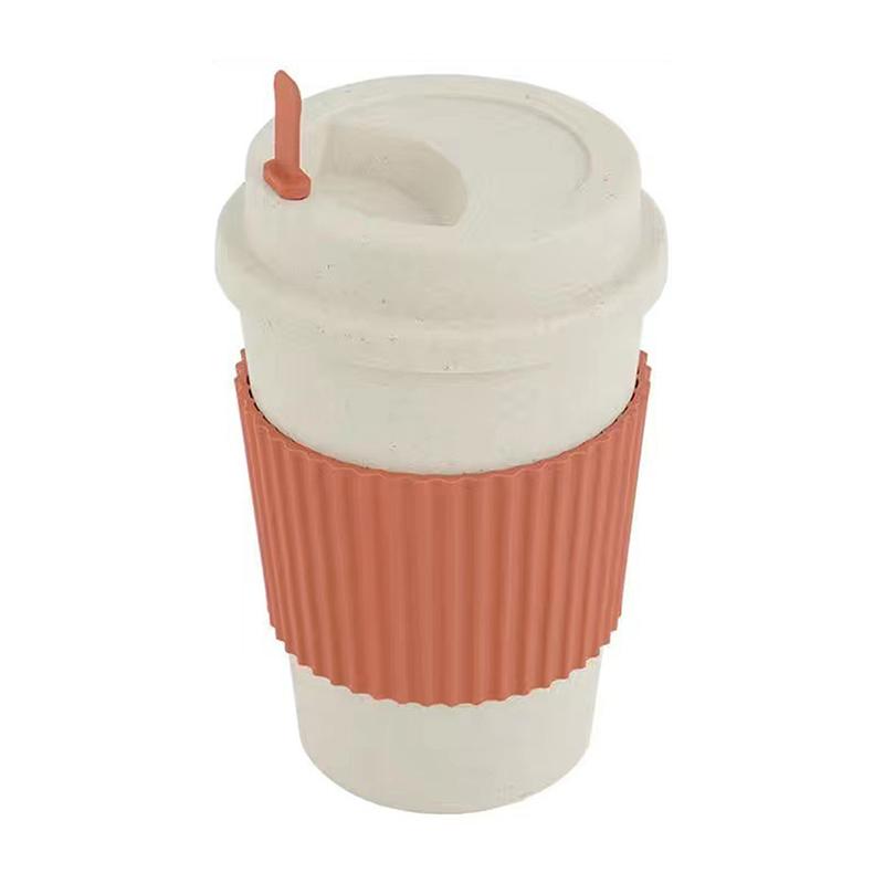 

Кружка для путешествий с крышкой, многоразовая, из пшеничной соломы, кофейная чашка, защита от падения, с нескользящим рукавом, кружка для занятий фитнесом на открытом воздухе розовый