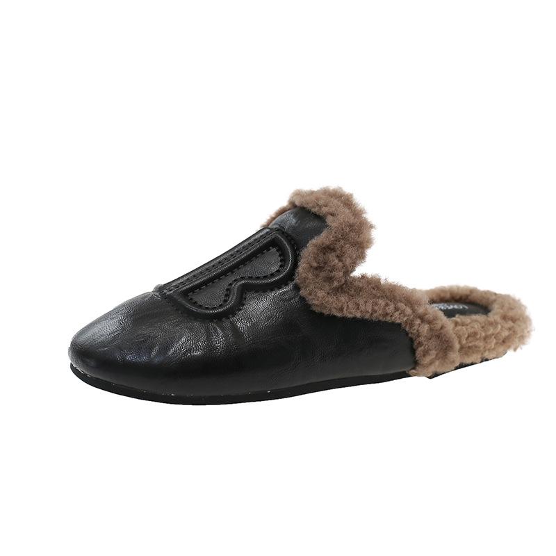 Soft leather version~ Baotou half slippers women wear flat-soled Muller shoes 2025 autumn new one-pedal lazy shoes