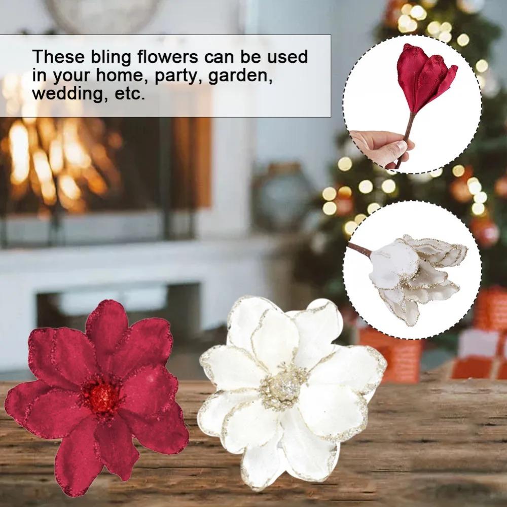 Glitter Artificial Christmas Flower 16cm Xmas Tree Decoration Fake Flowers Wedding Party Decoration Photography Props