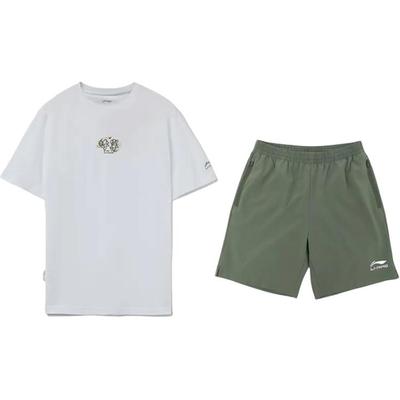 Besticktes Logo Gestrickt Atmungsaktiv Bequem Rundhals Pullover Kurzarm T-Shirt Lässiges Sportset Unisex Oberteile AHST821-1+YKSV147-1