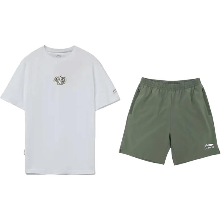 

Li-Ning Embroidered Logo Knitted Breathable Comfortable Round Neck Pullover Short Sleeve T-Shirt Casual Sports Set Unisex Tops AHST821-1+YKSV147-1 XXL