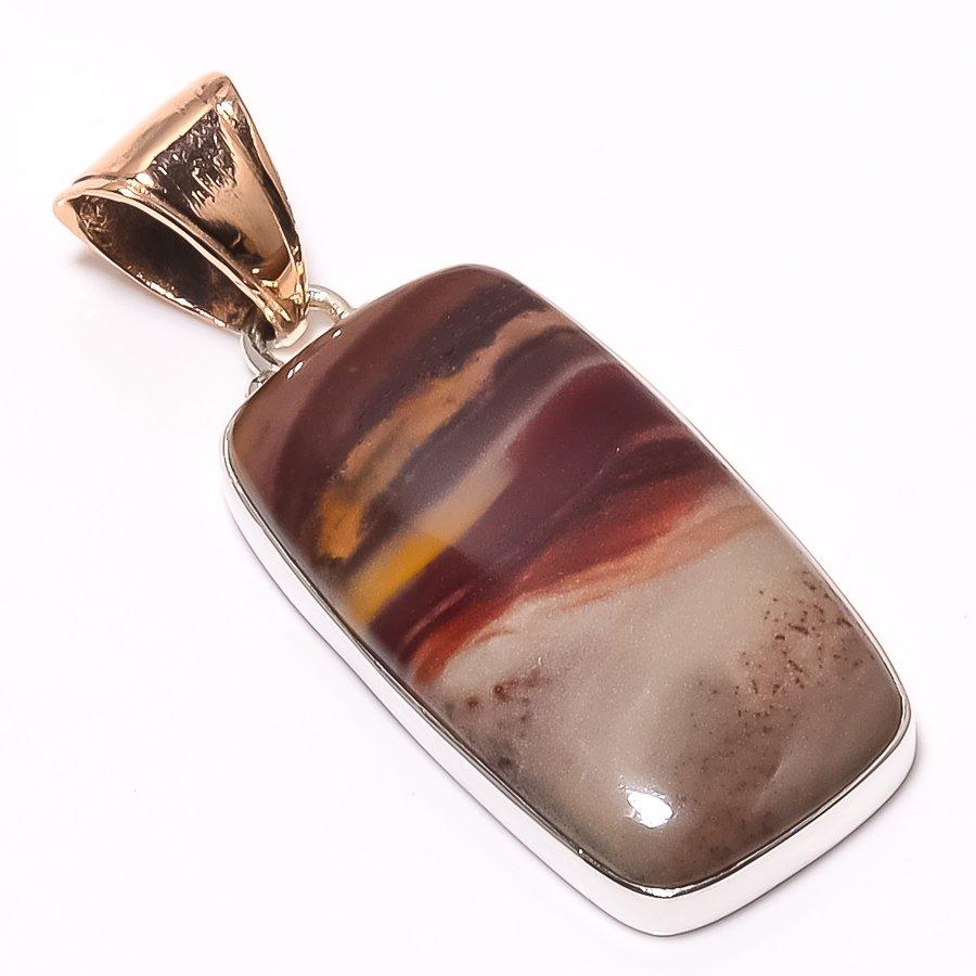 Natural Mookaite Gemstone 925 Sterling Silver TwoTone Gift Pendant 1.81" I0b40