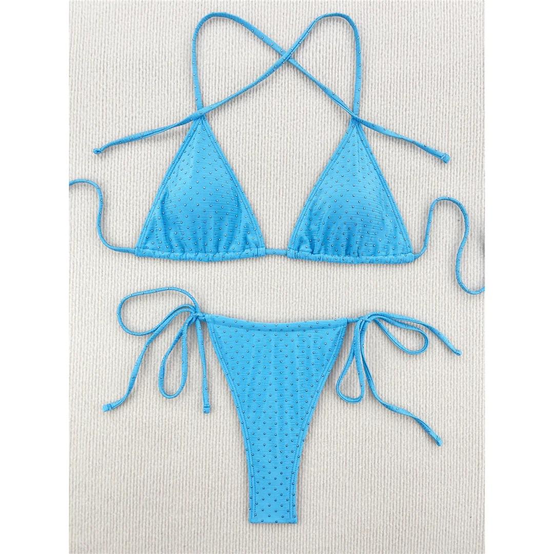 

Блестящий стразы обертывание вокруг халтера бикини женский купальник женский купальник из двух частей бикини комплект купальный костюм купальный костюм M синий