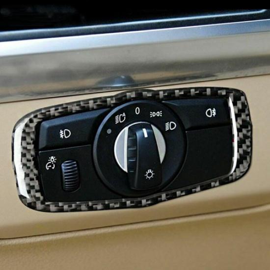 Bright Carbon Fiber Headlamp Switch Button Control Decor For BMW X5 E70 X6 E71