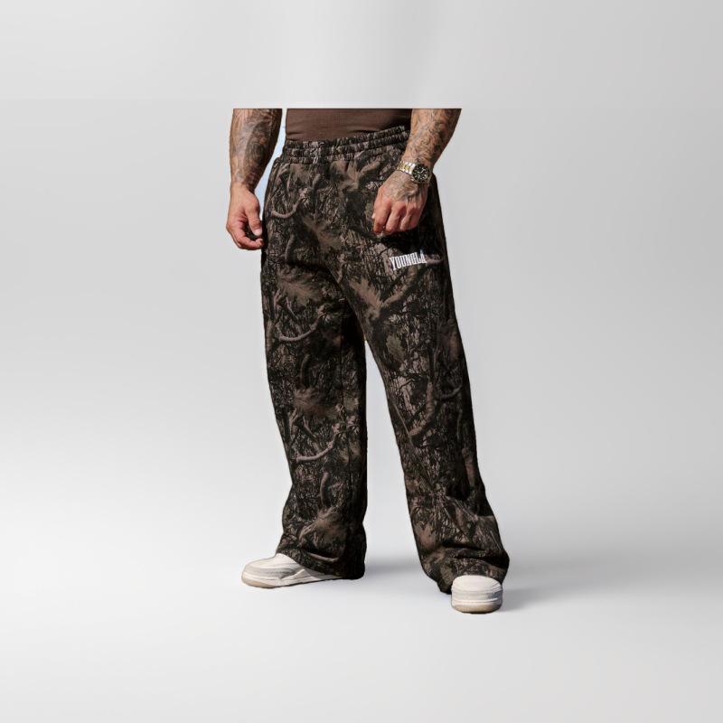 YOUNGLA Men's Gym Joggers High Street Vintage Print Sweatpants Quick Dry Casual Running Pants