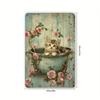 Vintage Cat Bathing Metal Tin Sign Retro Foil Engraved Iron Wall Decor Indoor Outdoor Floral Feline Hanging Art Home Garden Ornament