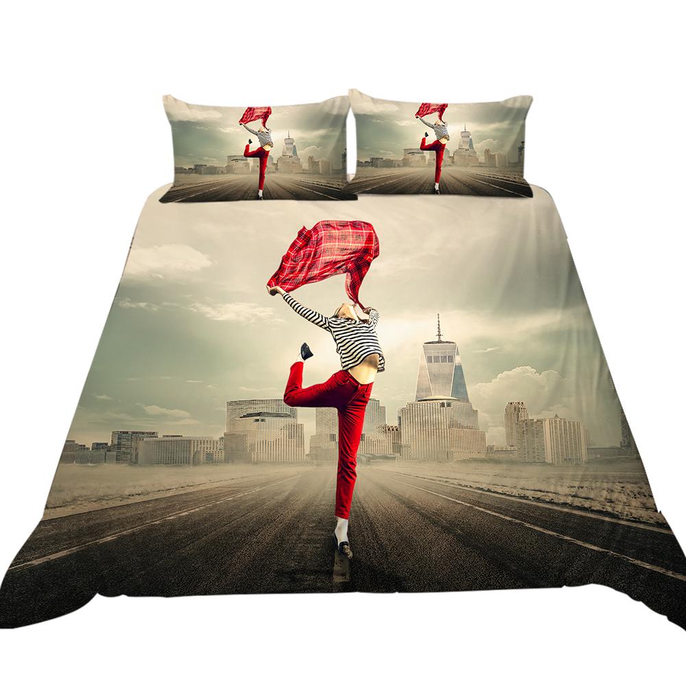 Set de lenjerie de pat de lux cu model de dans 3D, husă de pilota și față de pernă, lenjerie de pat confortabilă, lavabilă, pentru dormitor.