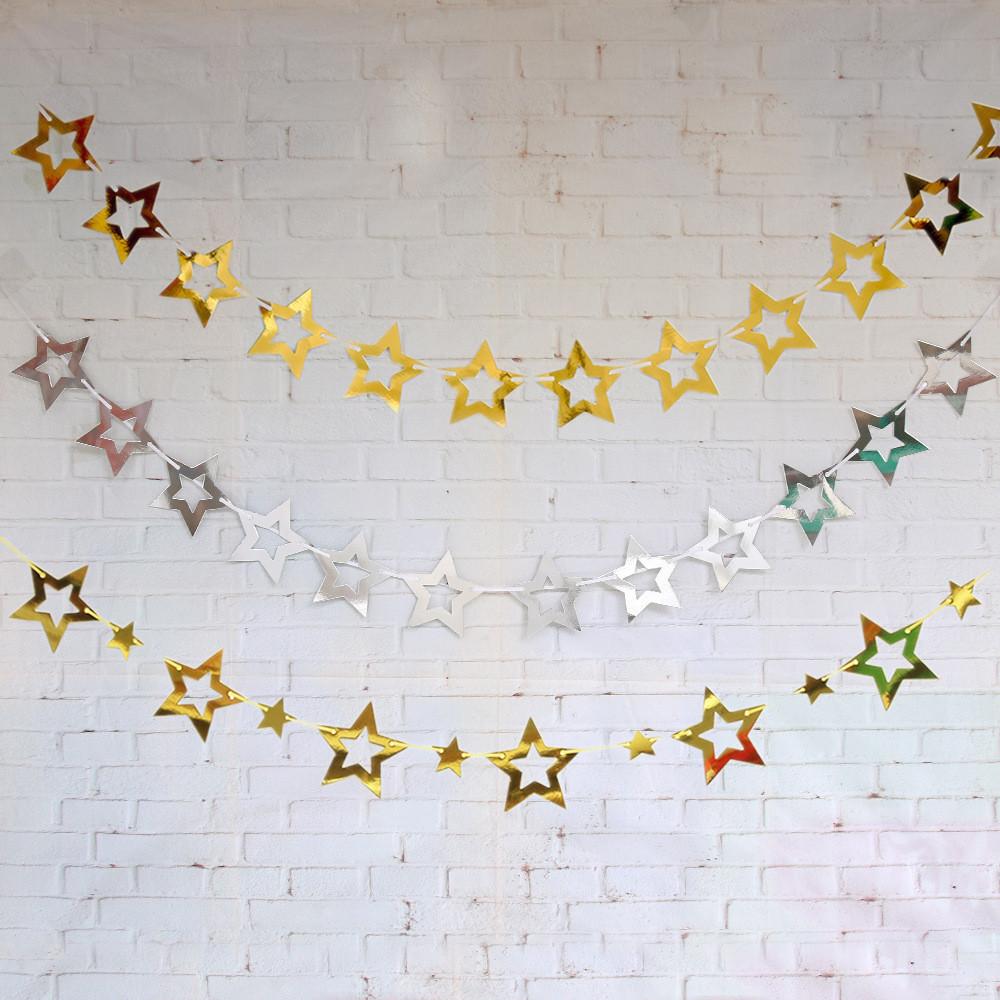 Hollow Five-pointed Star Paper Garland For Birthday Christmas Party Decorations