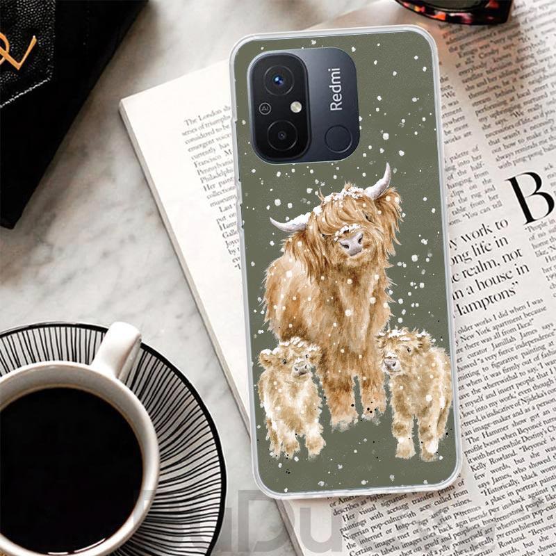 Cute Highland Cow Cover For Xiaomi Redmi 13 13C 14C 12 12C 10 10C 9 9C 9T 9A Phone Case 10A 8A 8 7A 7 6A 6 K80 K70 K60 K20 K40