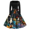 Women's Casual Fashion Halloween Printed Square Neck Vintage Dress
