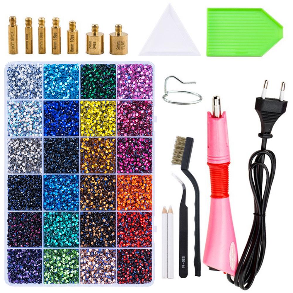 Hot Melt Glue Rhinestone Applicator Set with 12 Grids for DIY Clothing Décor and Flat Bottom Rhinestones