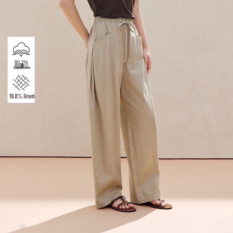 INMAN Women s Linen Blend Drawstring Straight Leg Pants XL