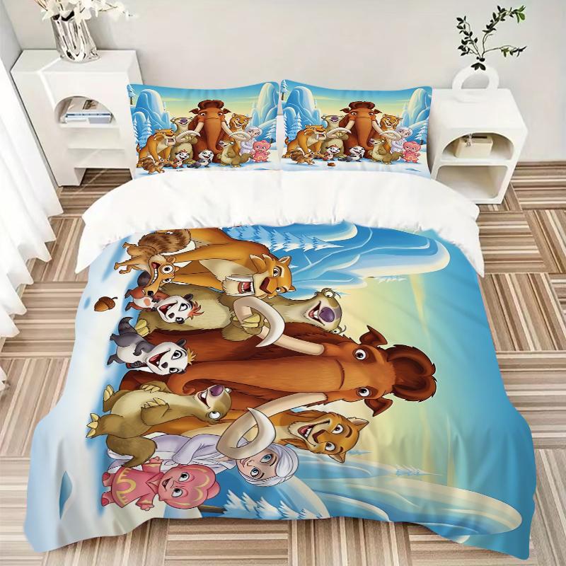 Winter Animal Adventure Printed 3pcs Bedding Set Soft Microfiber 1 Duvet Cover And 2 Pillowcases Home Bedroom Decor Xmas Gift K1475