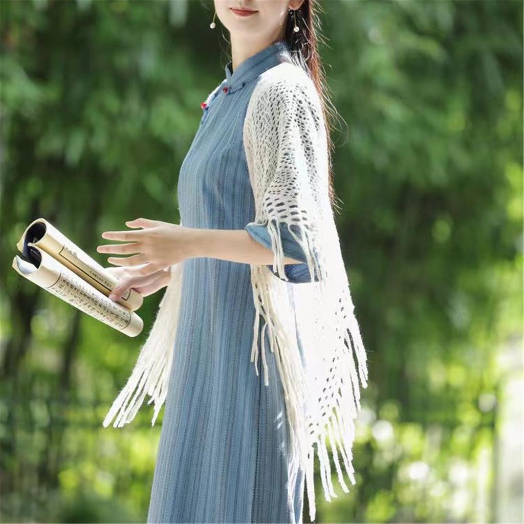 Elegant Spring Crochet Shawl For Women Fringed Knitted Shoulder Wrap Great For Cool Evening And Beach Vacation Wear
