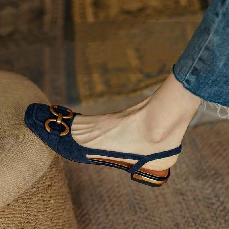 Fashion 2025 Summer Autumn New Retro Low-heeled Baotou Sandals Women's Slingback Suede Office Ladies Shoes Sandal Slip On Woman Flats
