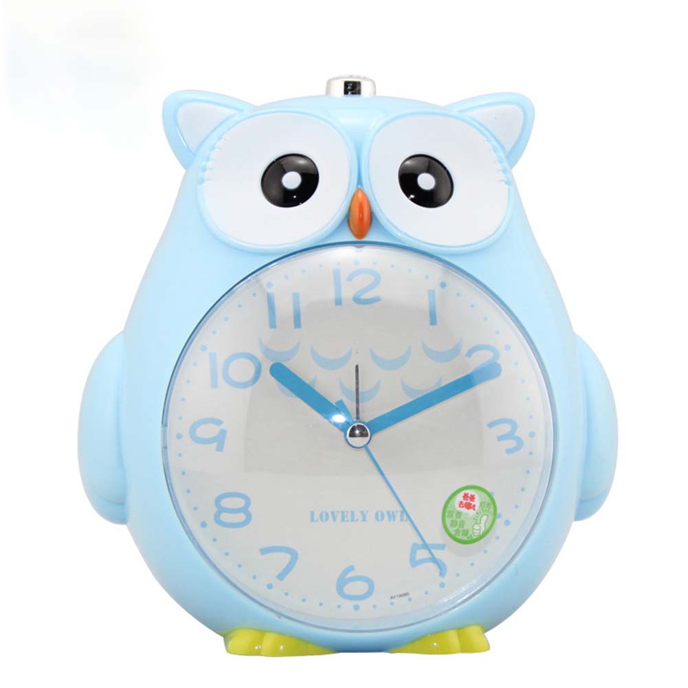 4 Inches Cute Cartoon Owl Shape Alarm Clock Silent Night Light Student Kids Alarm Clock blue#0