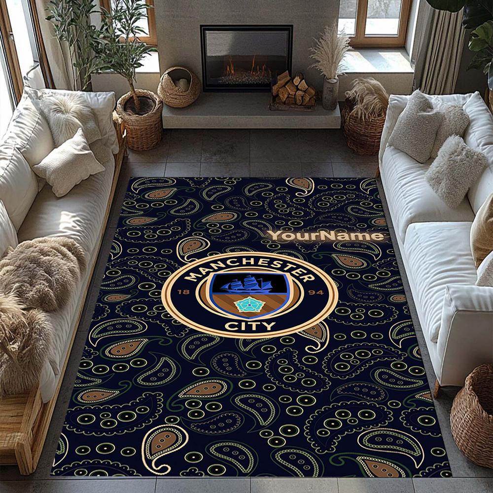 Manchester City Personalized Text Floor Mat Design for Foyer Living Rooms Entryway Playrooms Antislip Carpet Decorate Offices Wedding Party Gift
