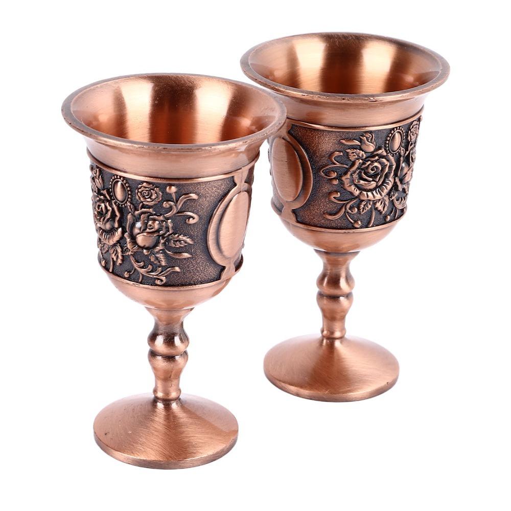 2pcs Brass Vintage Wine Glasses Red Bronze Retro Metal Chalices  Decorative Display