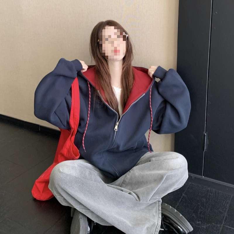 Women's Oversized Heavyweight Gray Hooded Cardigan Jacket - Trendy Autumn/Winter Hoodie Top