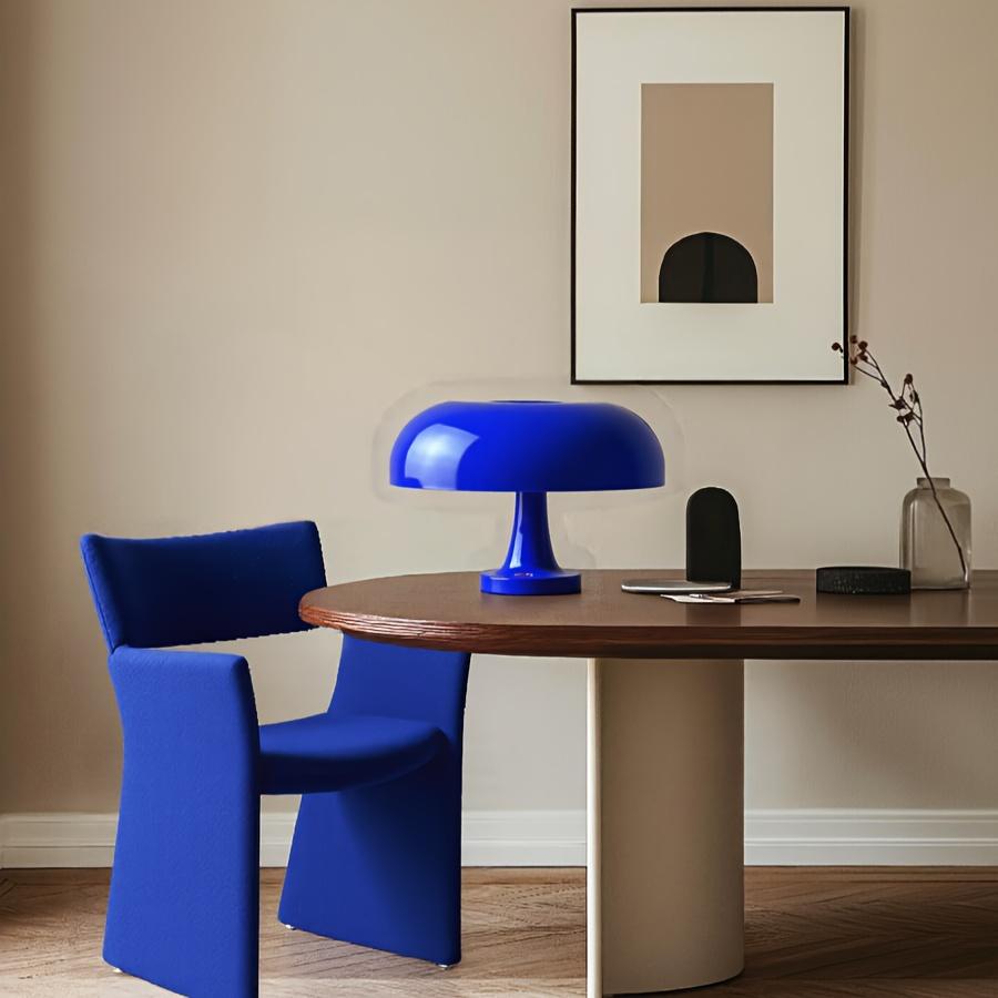 Blue Mushroom Table Lamp, Dimmable 3 Mode ,Plug-in, Retro 1970s Mid Century Lamp with Soft Glow, Durable Plastic Base, Metallic Finish for Bedroom