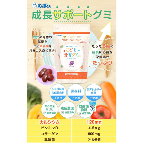 Suksuku Noppokun Children's Nutritional Gummies, 60 Grape Flavored Gummies Per Bag, Made In Japan, for Toddler Growth and Development, Nutritional Sup