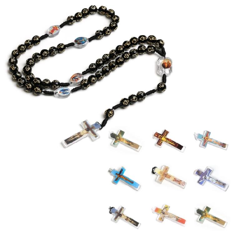 Catholic Cross Rosary Necklace Cross Pendant Beaded Necklace Religious Jewelry