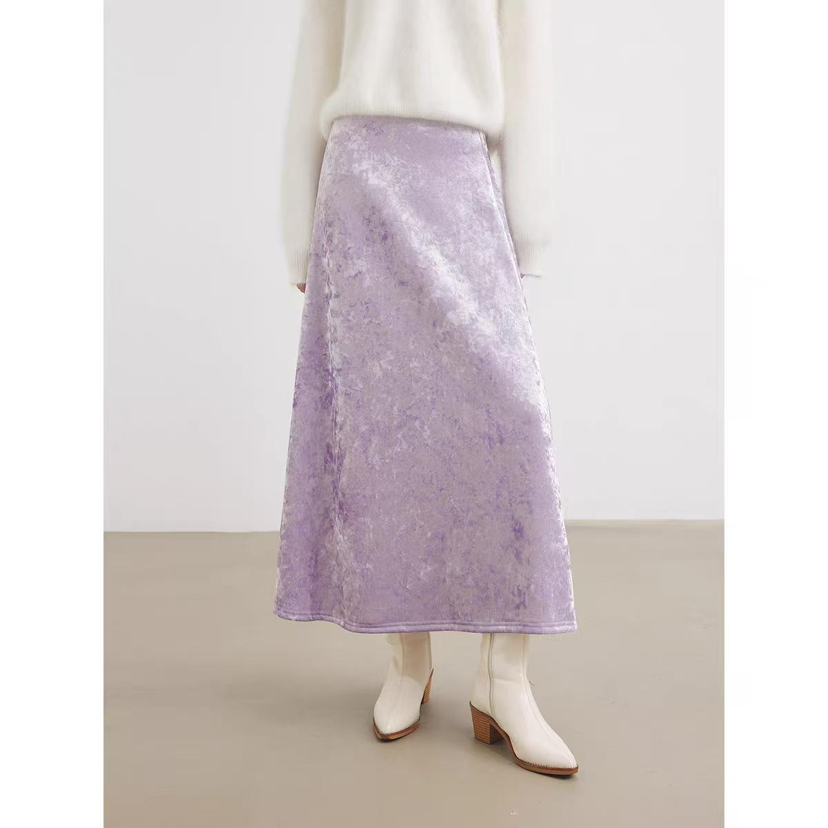 

Purple Velvet Women s Cat-Eye Diamond A-Line Mini Skirt, Elastic Waist, Non-Iron, Winter Wear with Slit L (115-125 jin)