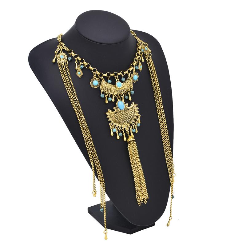 Vintage Long Tassel Women Necklace Bohemian Ethnic Bell Pendant Statement Chains Choker Gypsy Female Accessories