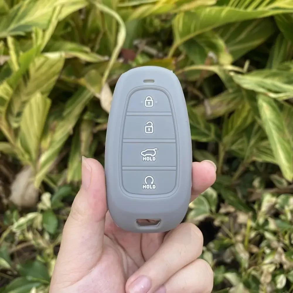 4 Buttons Silicone Car Fob Key Case Cover Skin Protector Shell Rubber Bag Holder for Hyundai Nexo Sonata Keychain Accessories