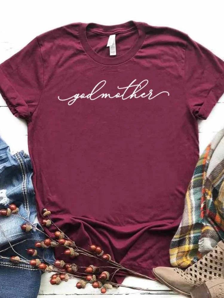 Women T Shirt Godmother Letters Print Tshirt Women Short Sleeve O Neck Loose T-shirt Ladies Causal Tee Shirt Clothes Tops