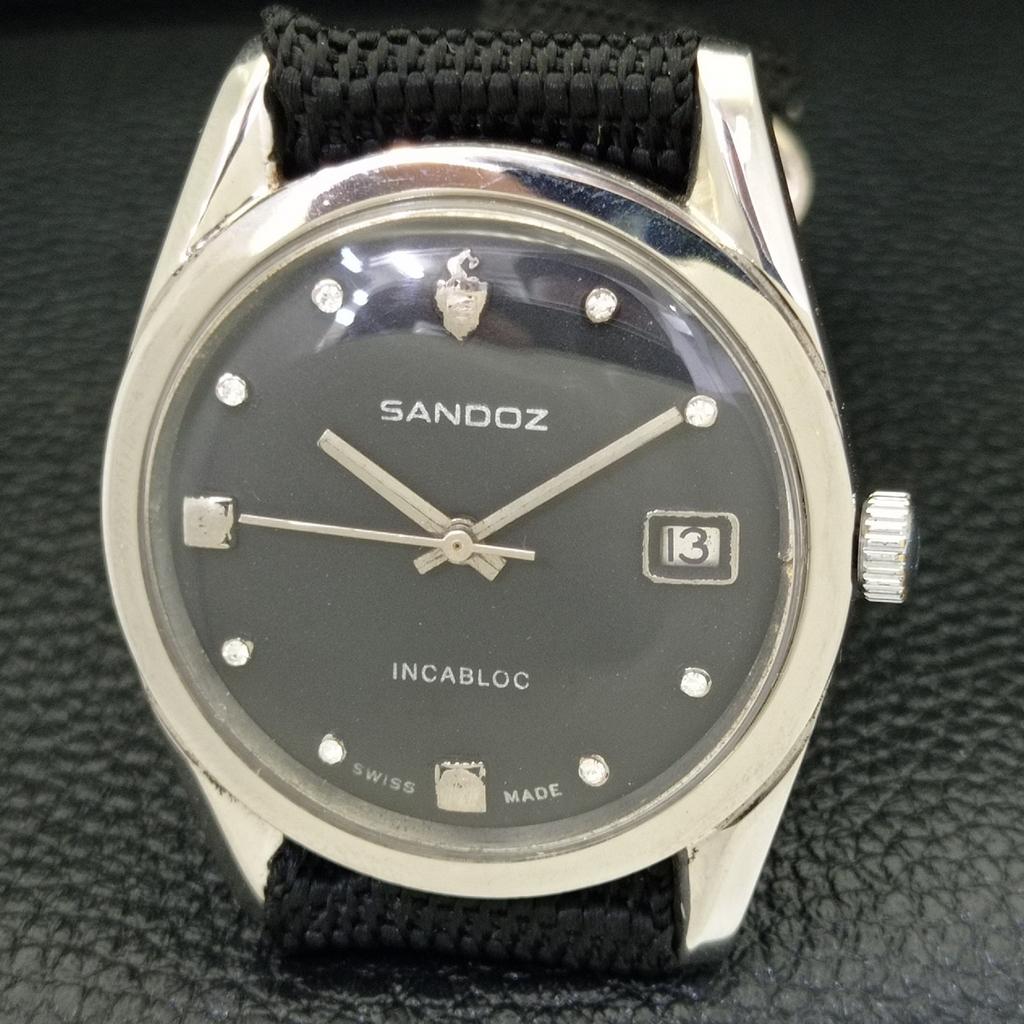 CEAS VINTAGE SANDOZ INCABLOC AUTOMATIC ELVEȚIAN MENS CULOARE NEAGRĂ CADRAN a436443-2 R129-a436443