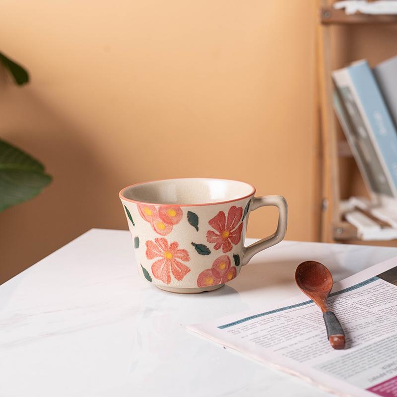 Ins Style Home Flower Breakfast Ceramic Simple Mug Office Personalized Water Cup Coarse Pottery Coffee Cup Flower