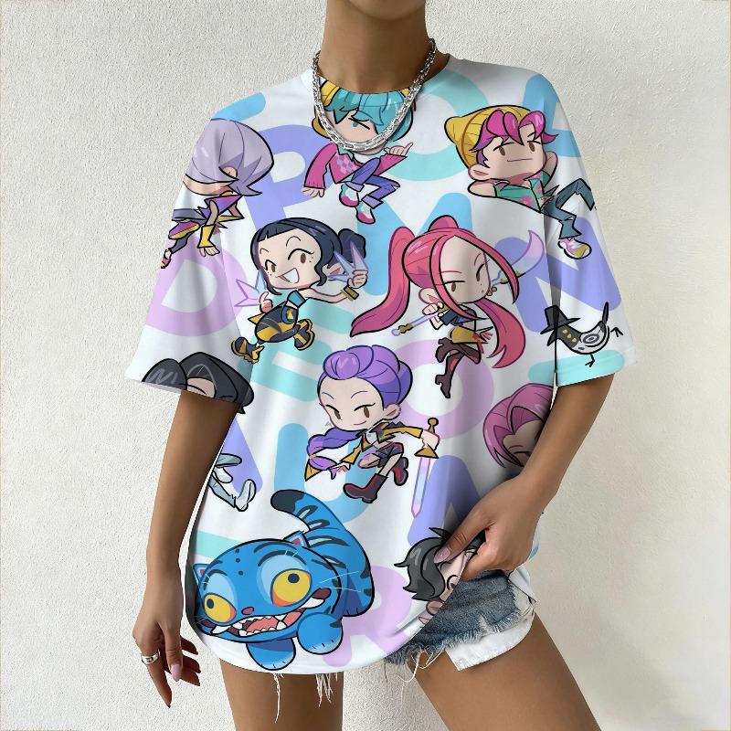 Dámská trička KPop Lovci démonů Dámské Oversized Anime potisk Ležérní Denní Tričko