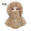 Breathable Zipper Face Cover Cap Women Winter Balaclava Hat, Quilted Mask Hood Closure, Fuzzy Trim, Windproof Ski with Fleece Lined, Warm Hat for Cold